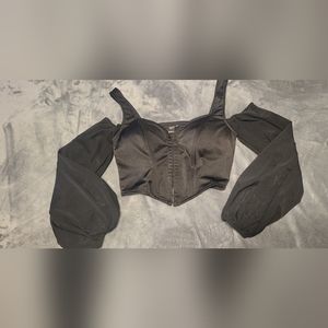 Black Cropped Corset with Mesh Lantern Sleeves